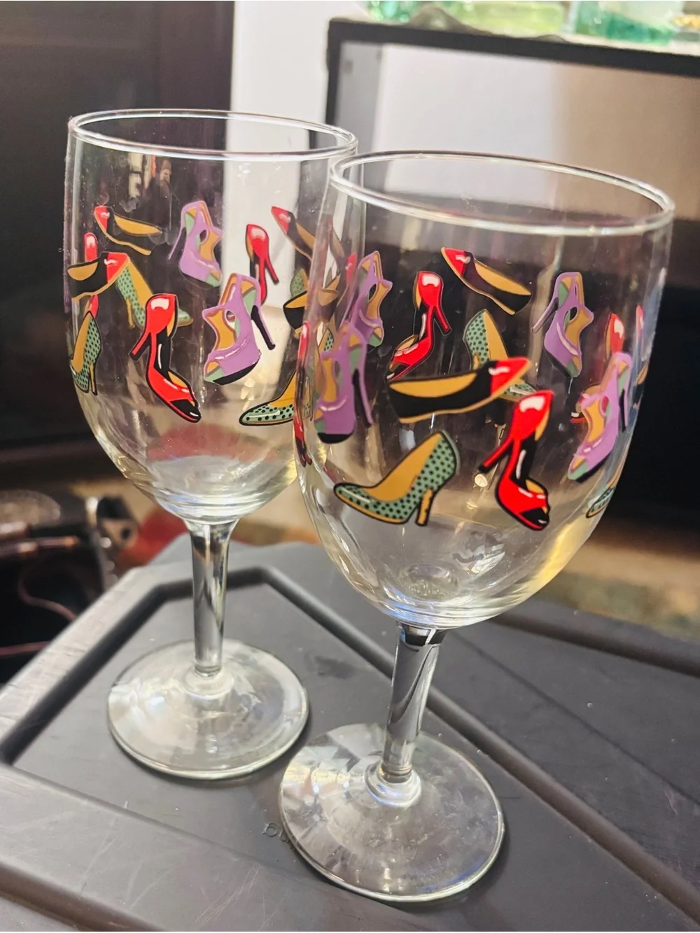High Heel Print Wine Glasses in Multicolor by